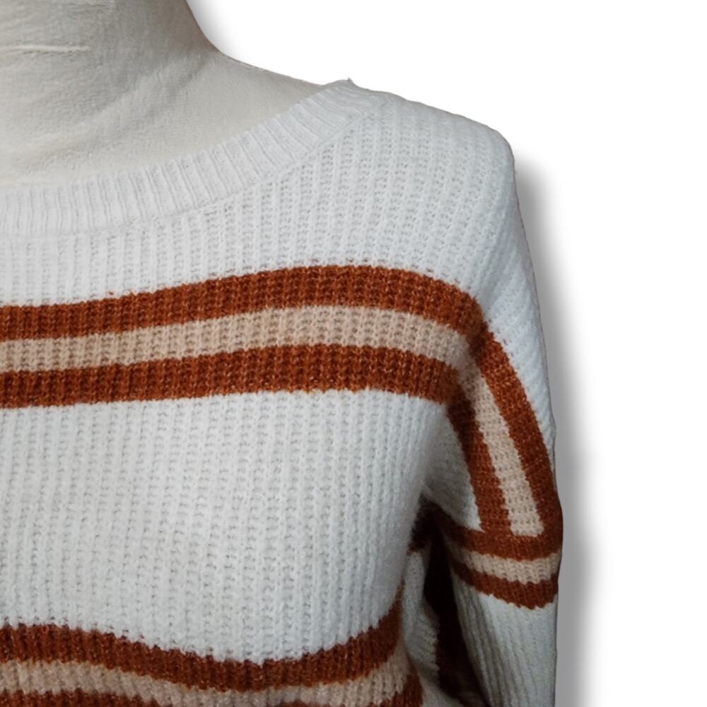 Hazel Moon Striped Cropped Pullover Acrylic Knit Sweater - Picture 2 of 4